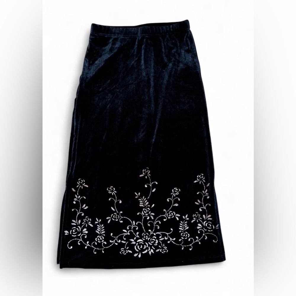 My Michelle Black Velvet Skirt with Floral Glitter Detailing